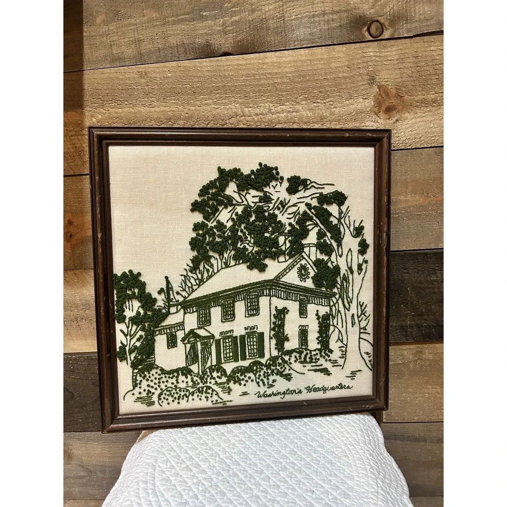Framed Handmade George Washington Headquarters‎ Crewel Embroidery 15